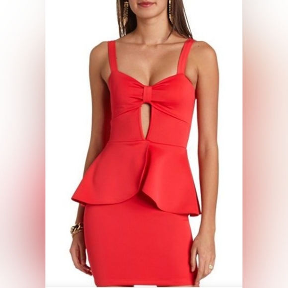🐘 Charlotte Russe Red Peplum Mini Dress with middle keyhole cutout - Picture 2 of 10